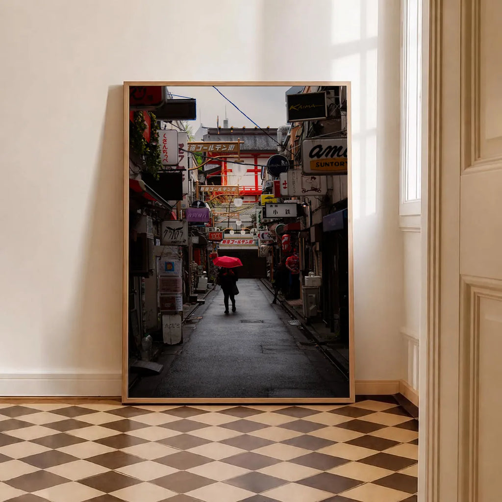 Rainy red — Enzo Benzoni limited-edition print, framed in situ (be-brave)