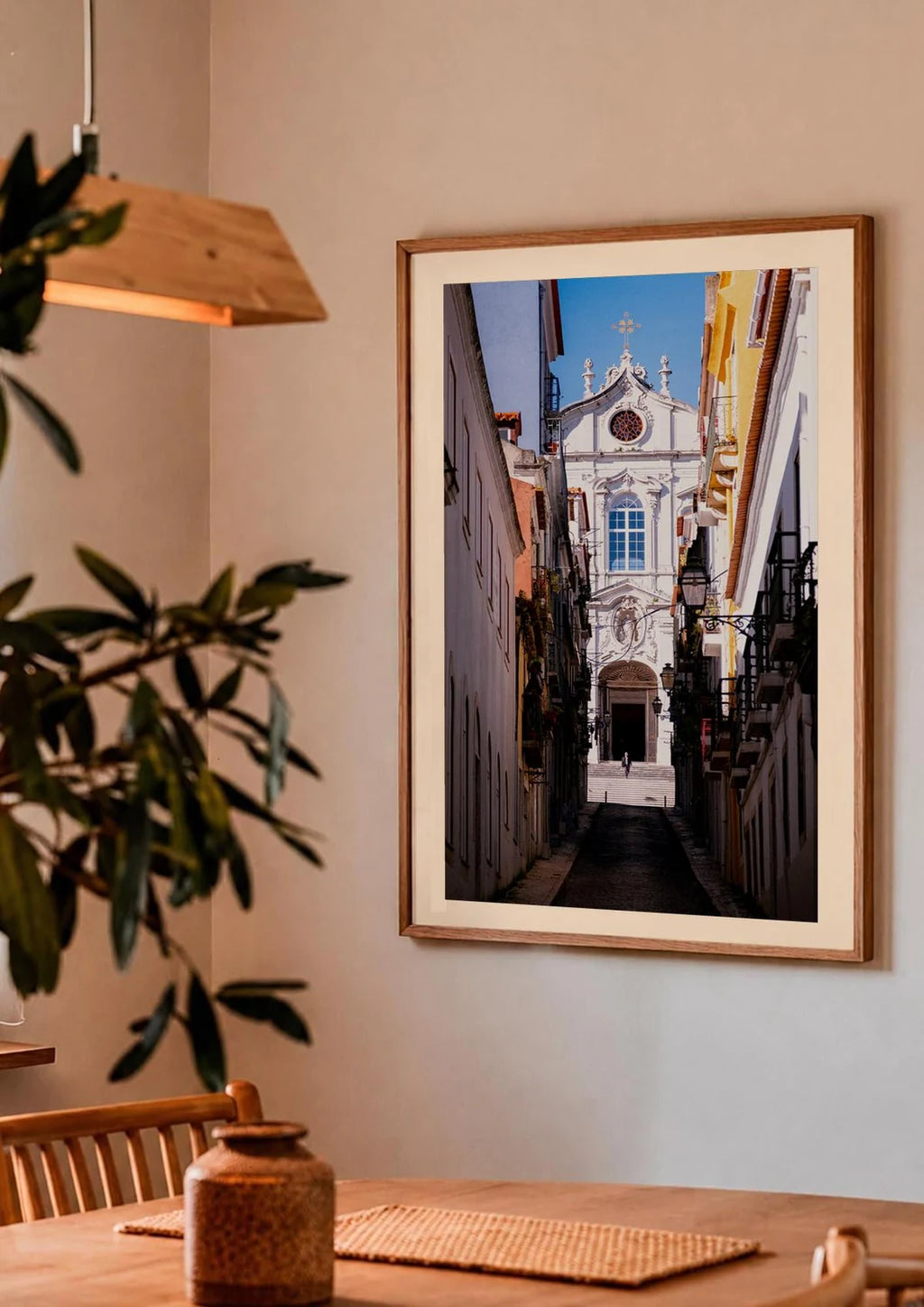 Nossa Senhora — Enzo Benzoni limited-edition print, framed in situ (couple-dining)