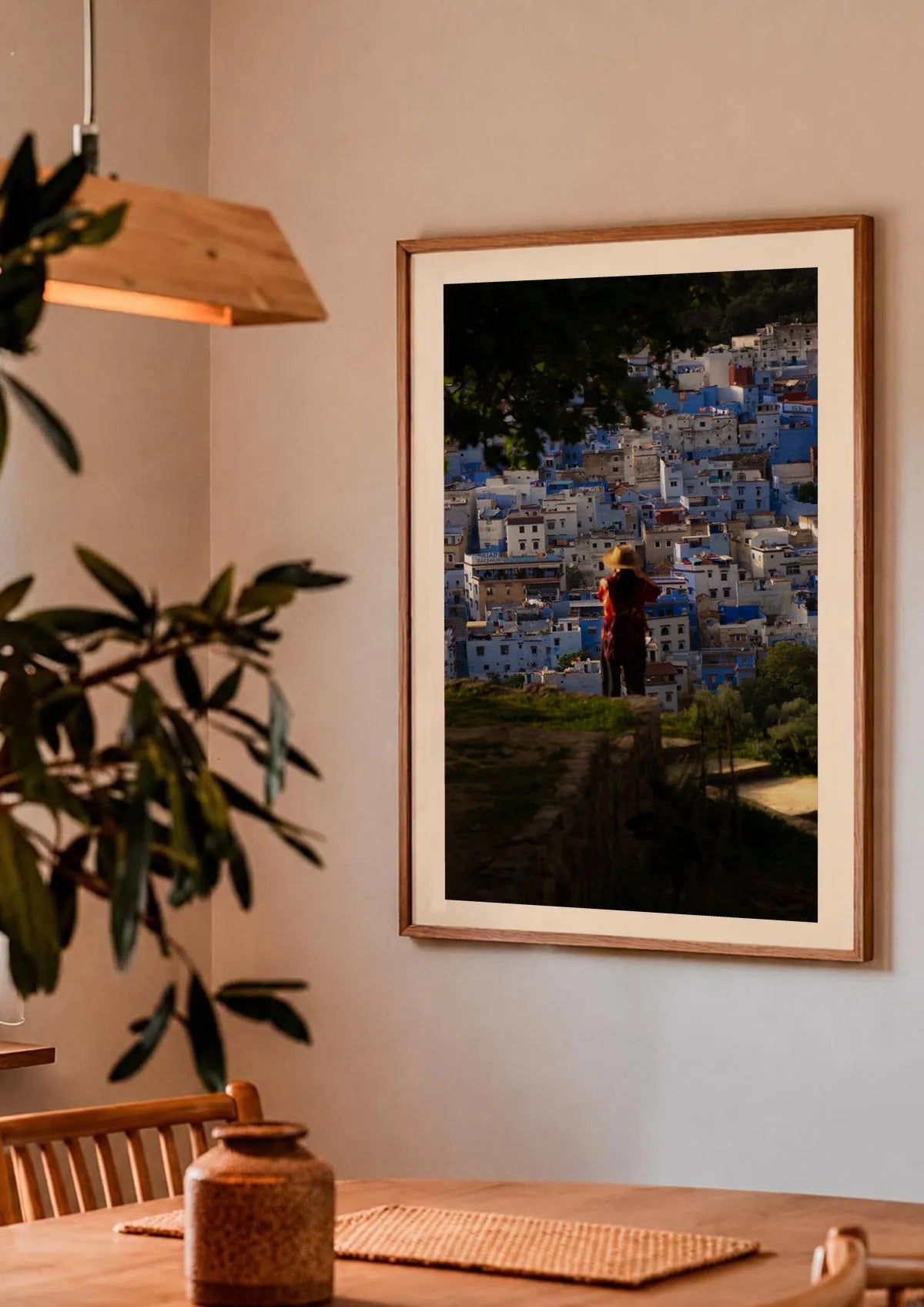 The Blue View — Enzo Benzoni limited-edition print, framed in situ (couple-dining)