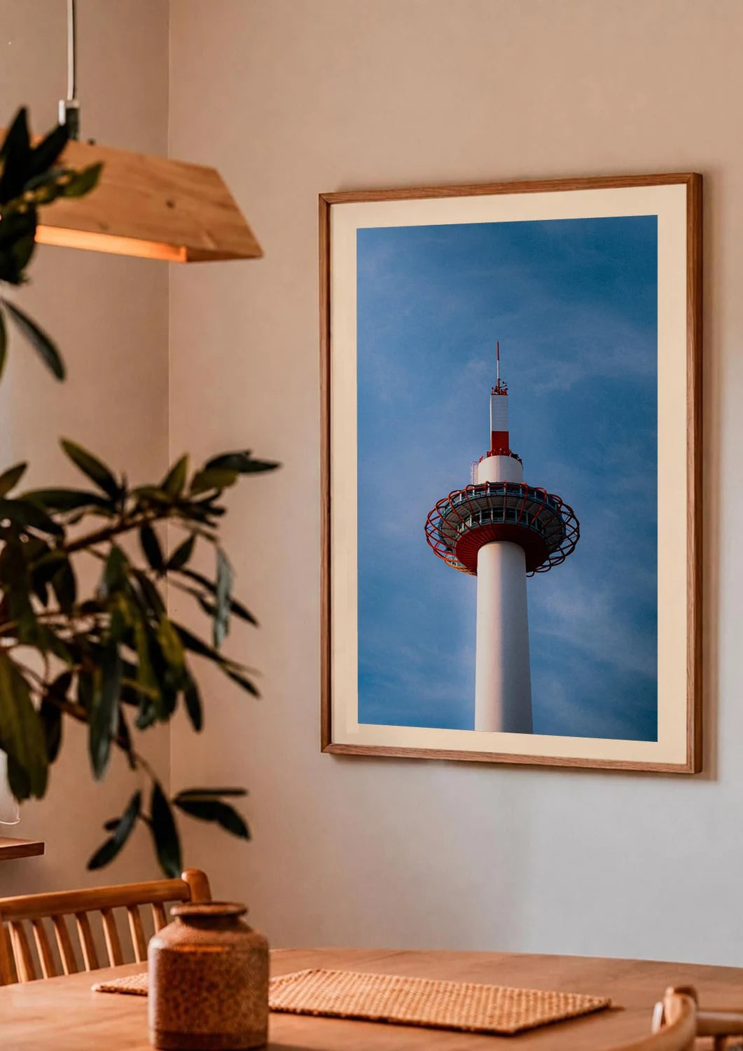 Kyoto Tower — Enzo Benzoni limited-edition print, framed in situ (couple-dining)