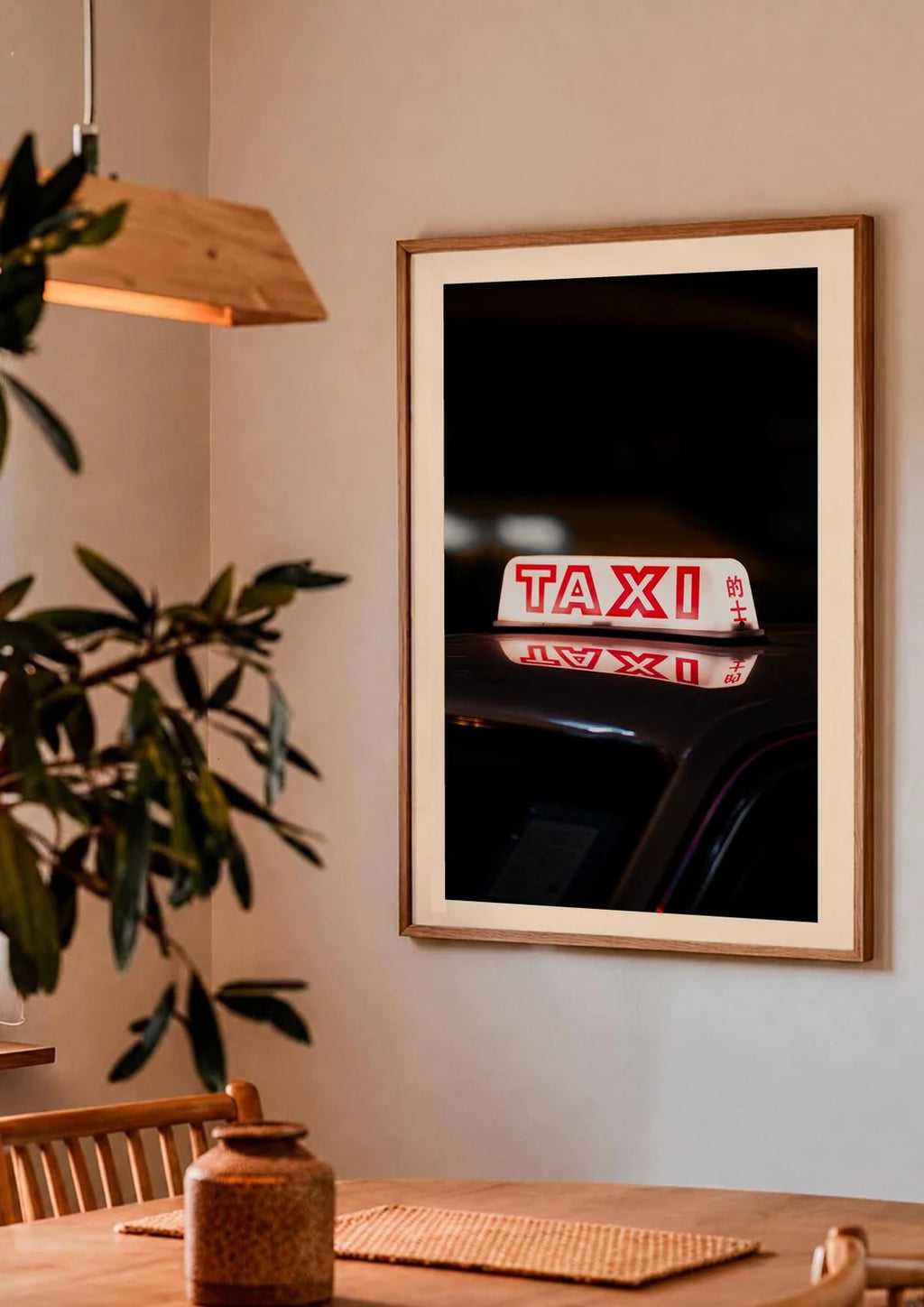 Night Cab — Enzo Benzoni limited-edition print, framed in situ (couple-dining)