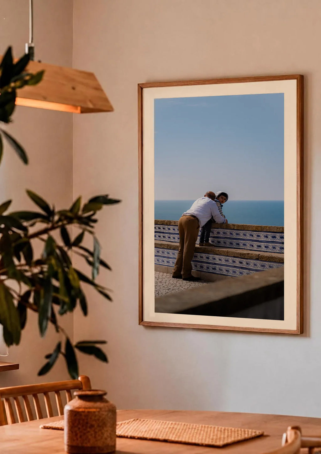 Quiet Horizon — Enzo Benzoni limited-edition print, framed in situ (couple-dining)
