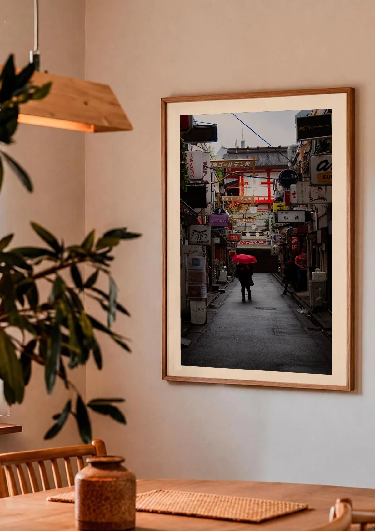 Rainy red — Enzo Benzoni limited-edition print, framed in situ (couple-dining)