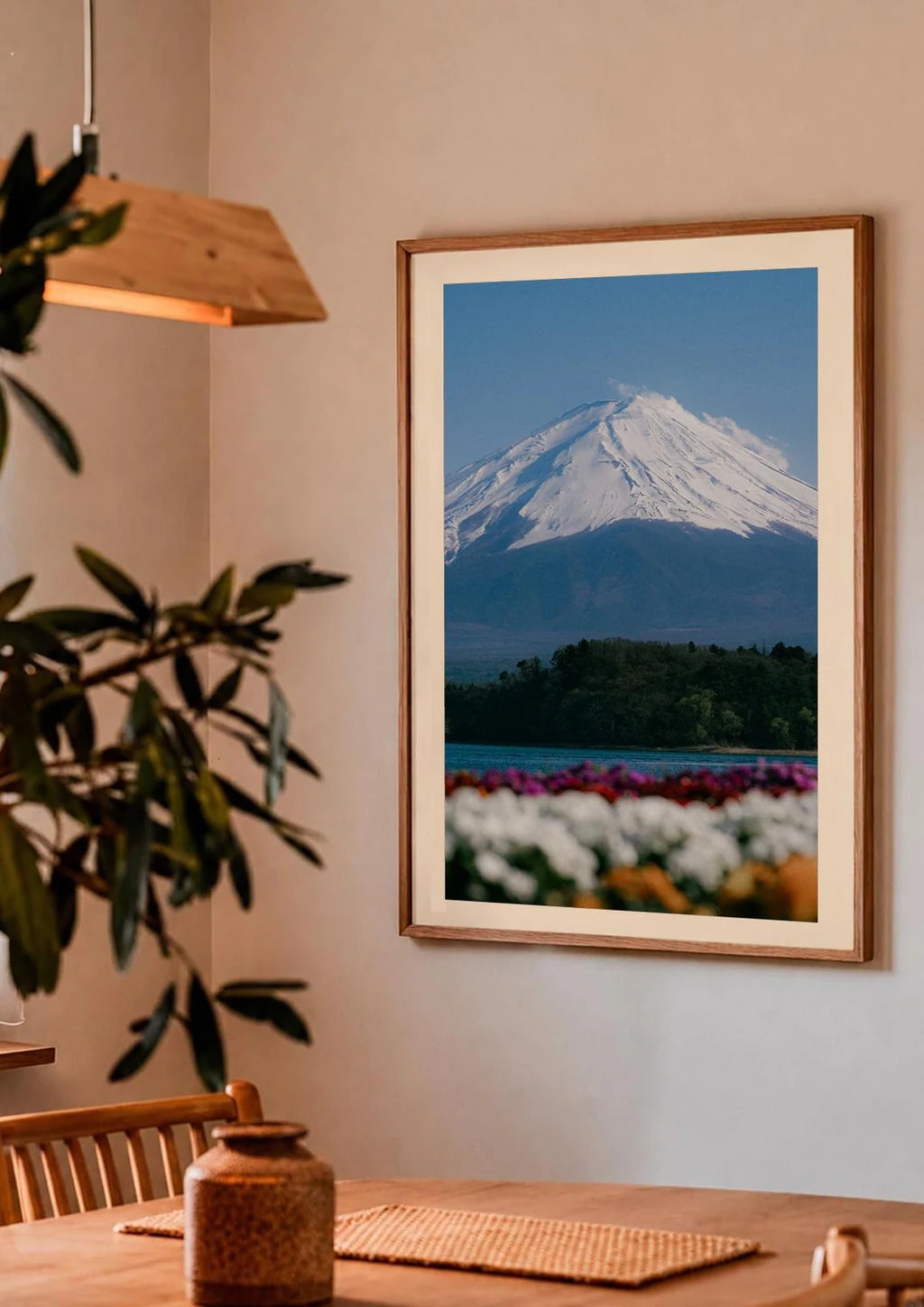 Fuji Flowers — Enzo Benzoni limited-edition print, framed in situ (couple-dining)