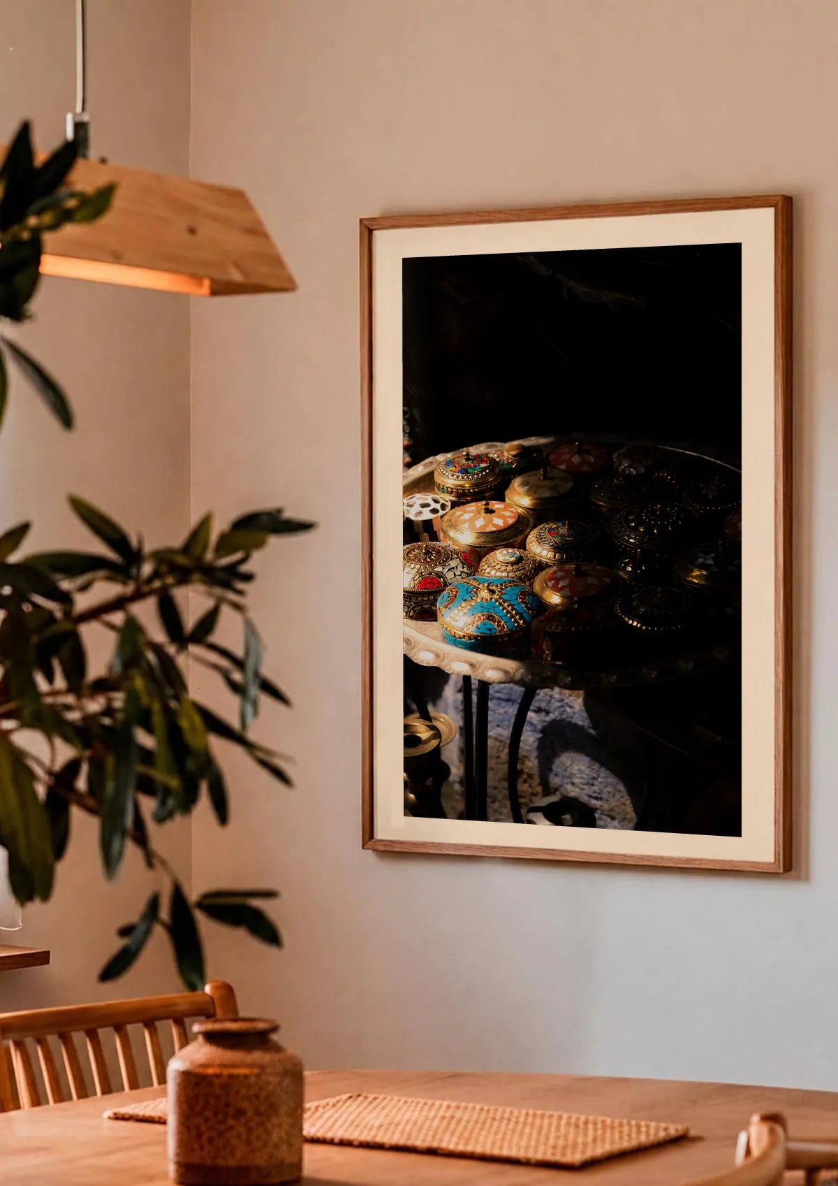 Medina Treasures — Enzo Benzoni limited-edition print, framed in situ (couple-dining)