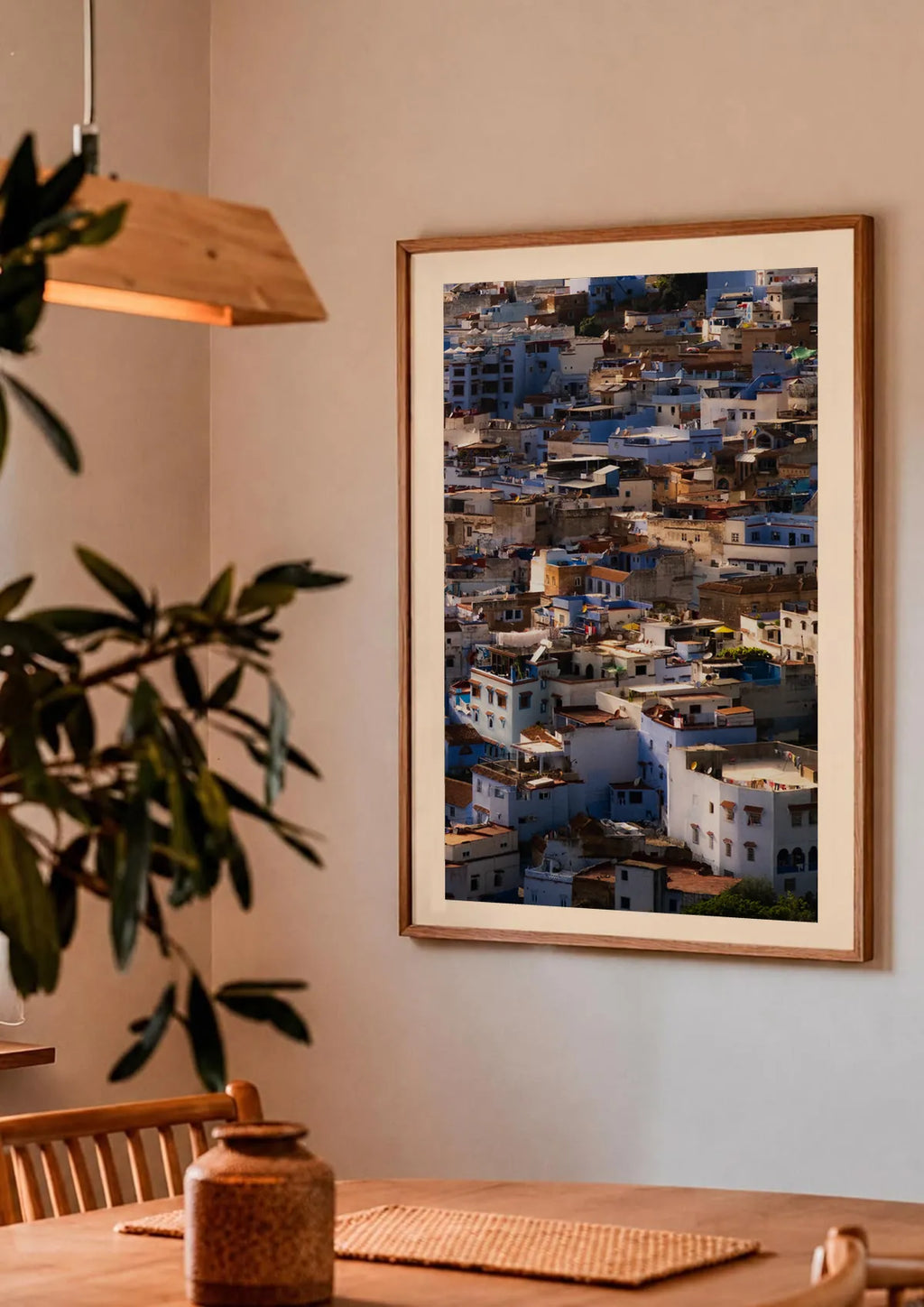 Blue Tapestry — Enzo Benzoni limited-edition print, framed in situ (couple-dining)