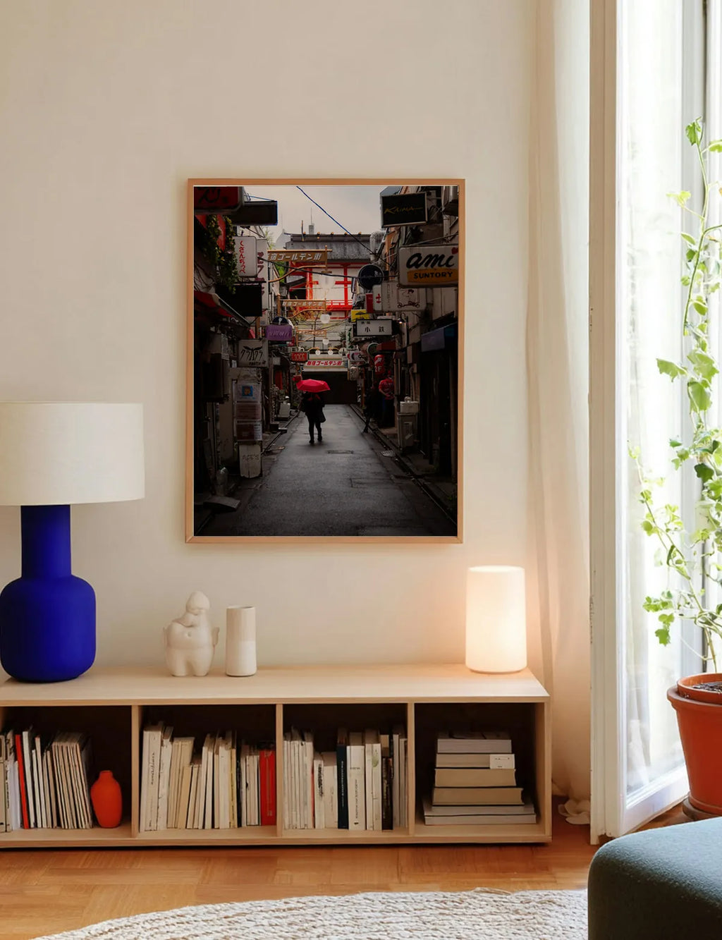 Rainy red — Enzo Benzoni limited-edition print, framed in situ (line-cat)