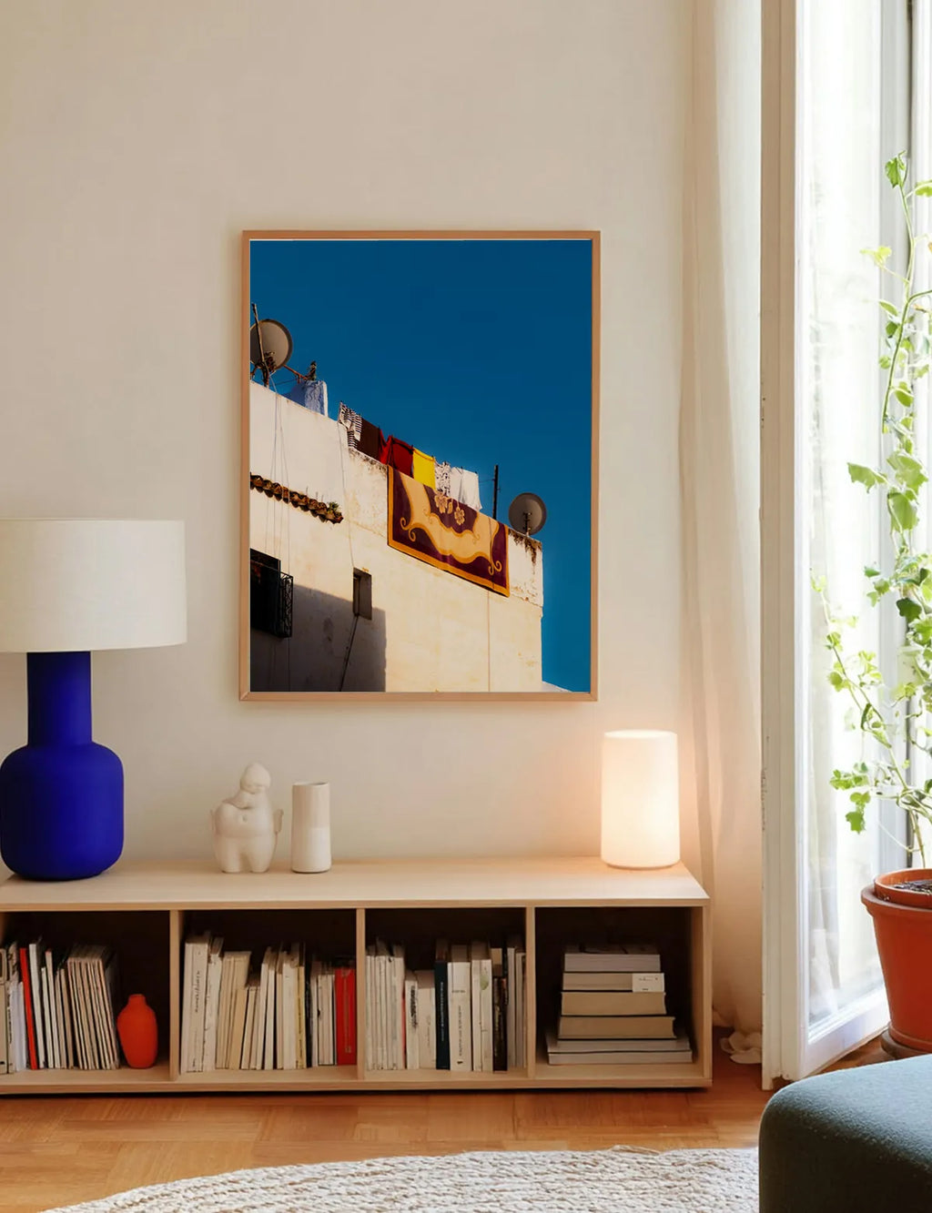 Rooftop Carpet — Enzo Benzoni limited-edition print, framed in situ (line-cat)