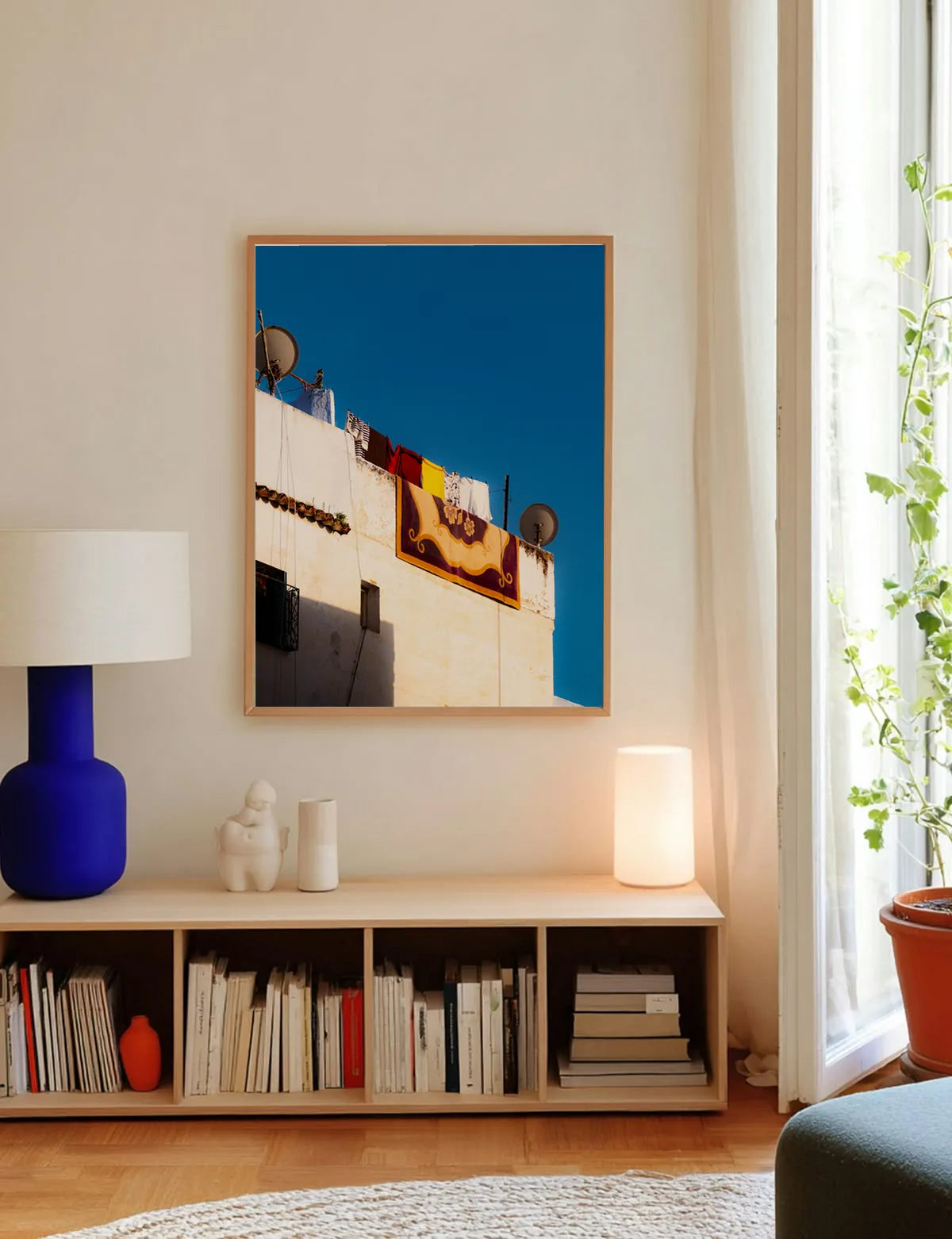 Rooftop Carpet — Enzo Benzoni limited-edition print, framed in situ (line-cat)