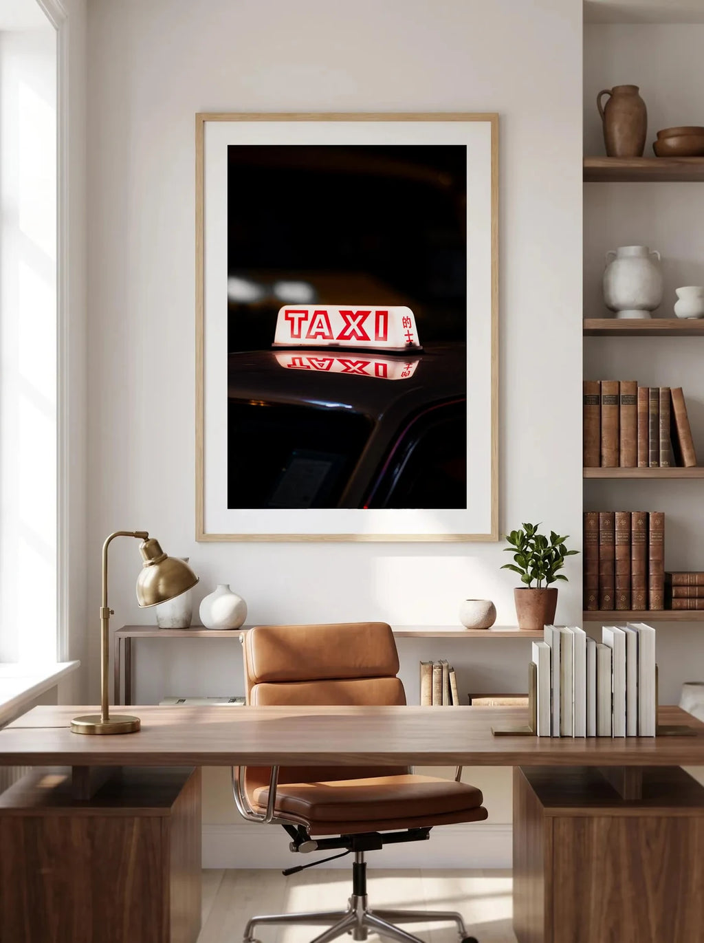Night Cab — Enzo Benzoni limited-edition print, framed in situ (office-desk)