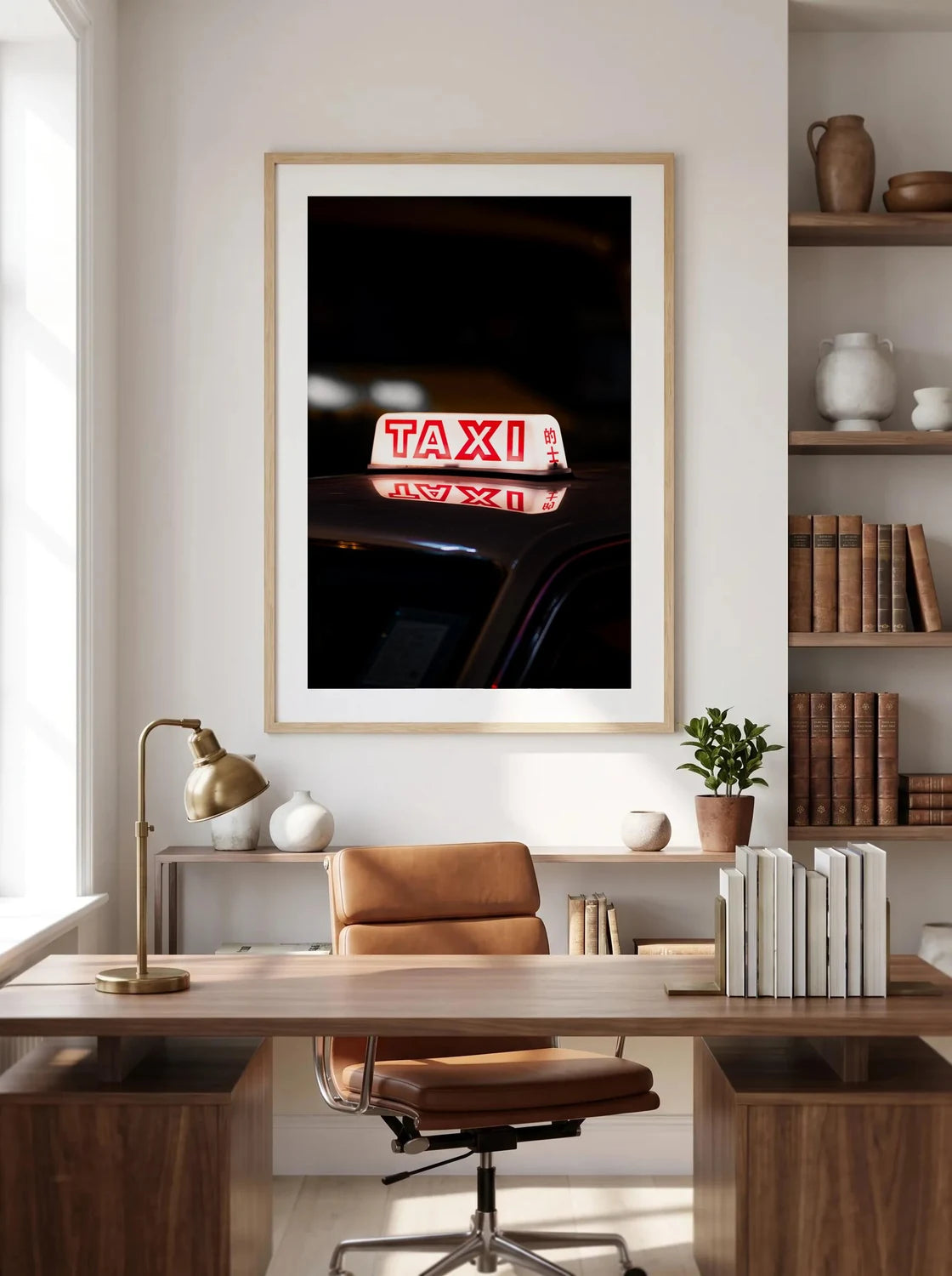 Night Cab — Enzo Benzoni limited-edition print, framed in situ (office-desk)