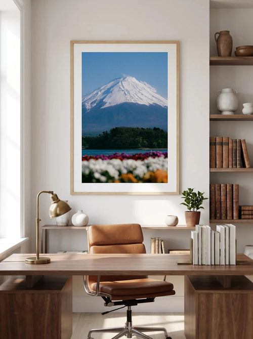 Fuji Flowers — Enzo Benzoni limited-edition print, framed in situ (office-desk)