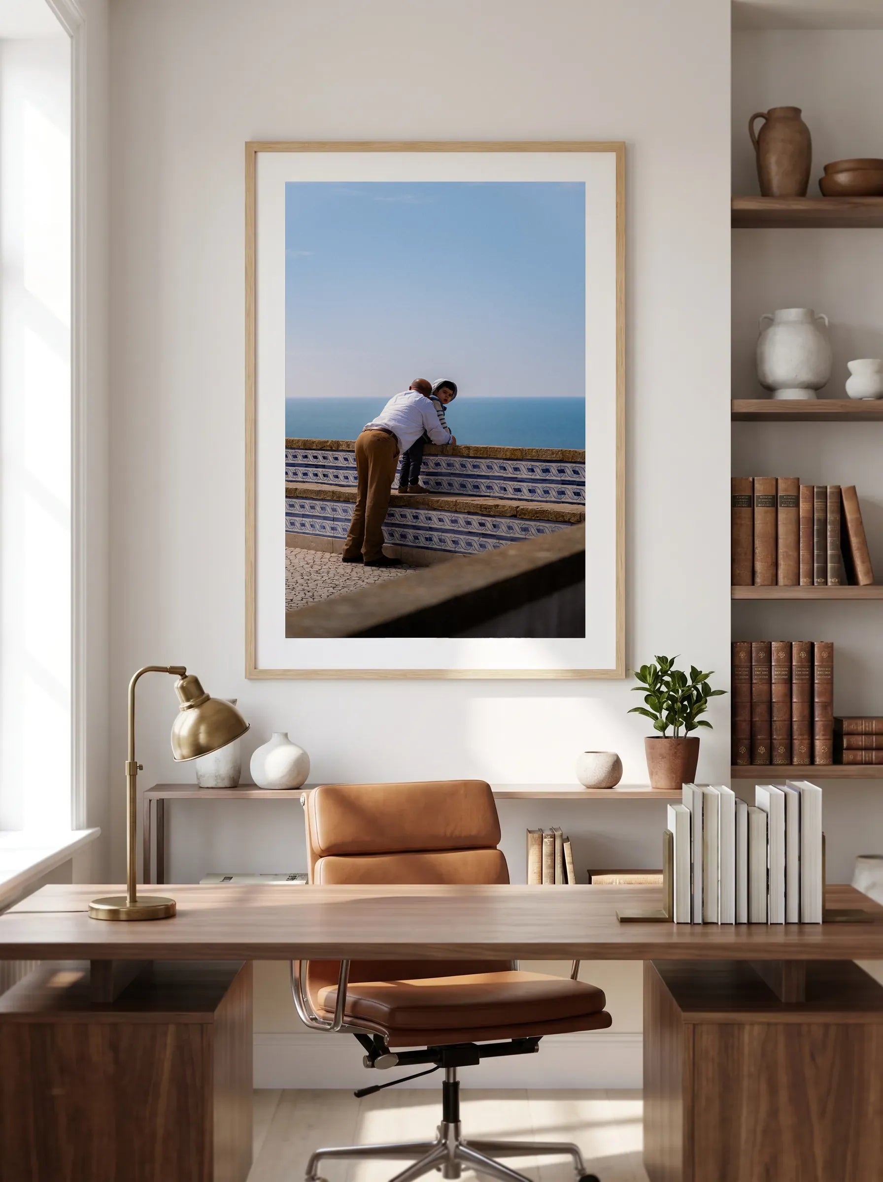 Quiet Horizon — Enzo Benzoni limited-edition print, framed in situ (office-desk)