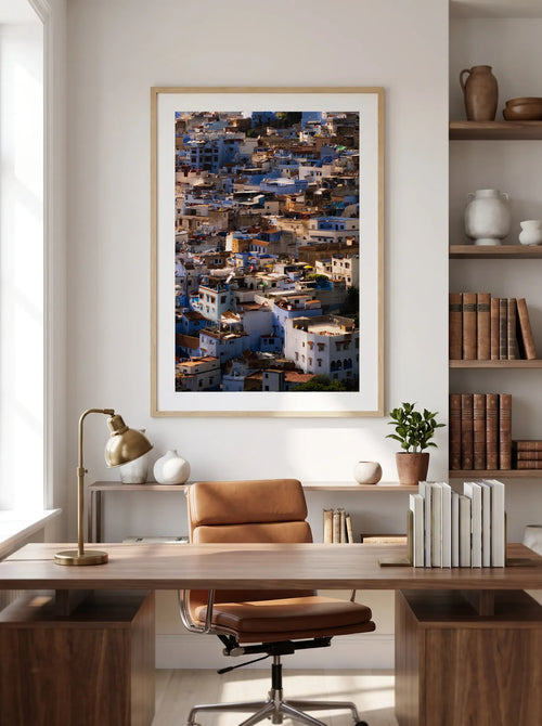 Blue Tapestry — Enzo Benzoni limited-edition print, framed in situ (office-desk)