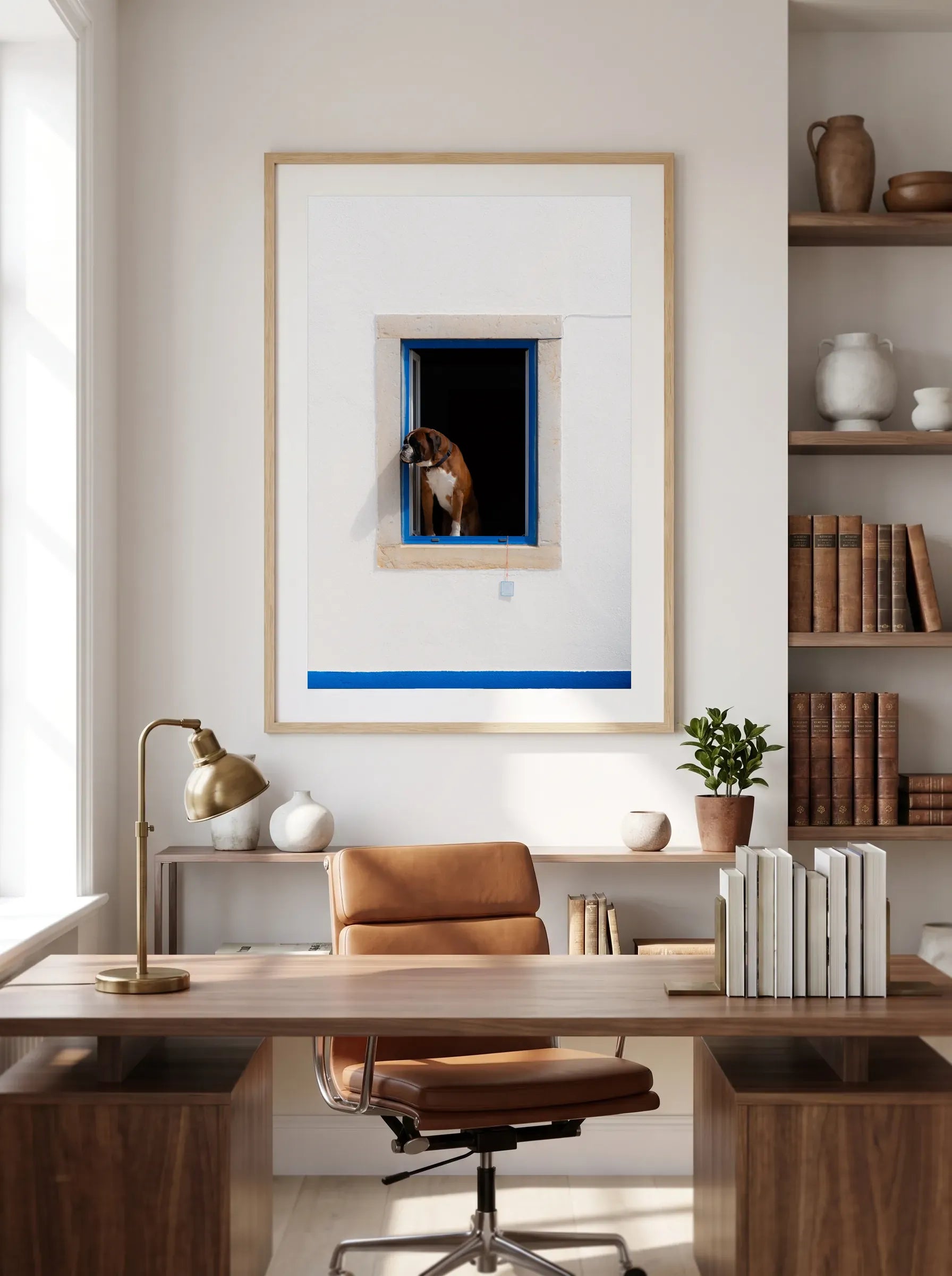 The Sentinel — Enzo Benzoni limited-edition print, framed in situ (office-desk)