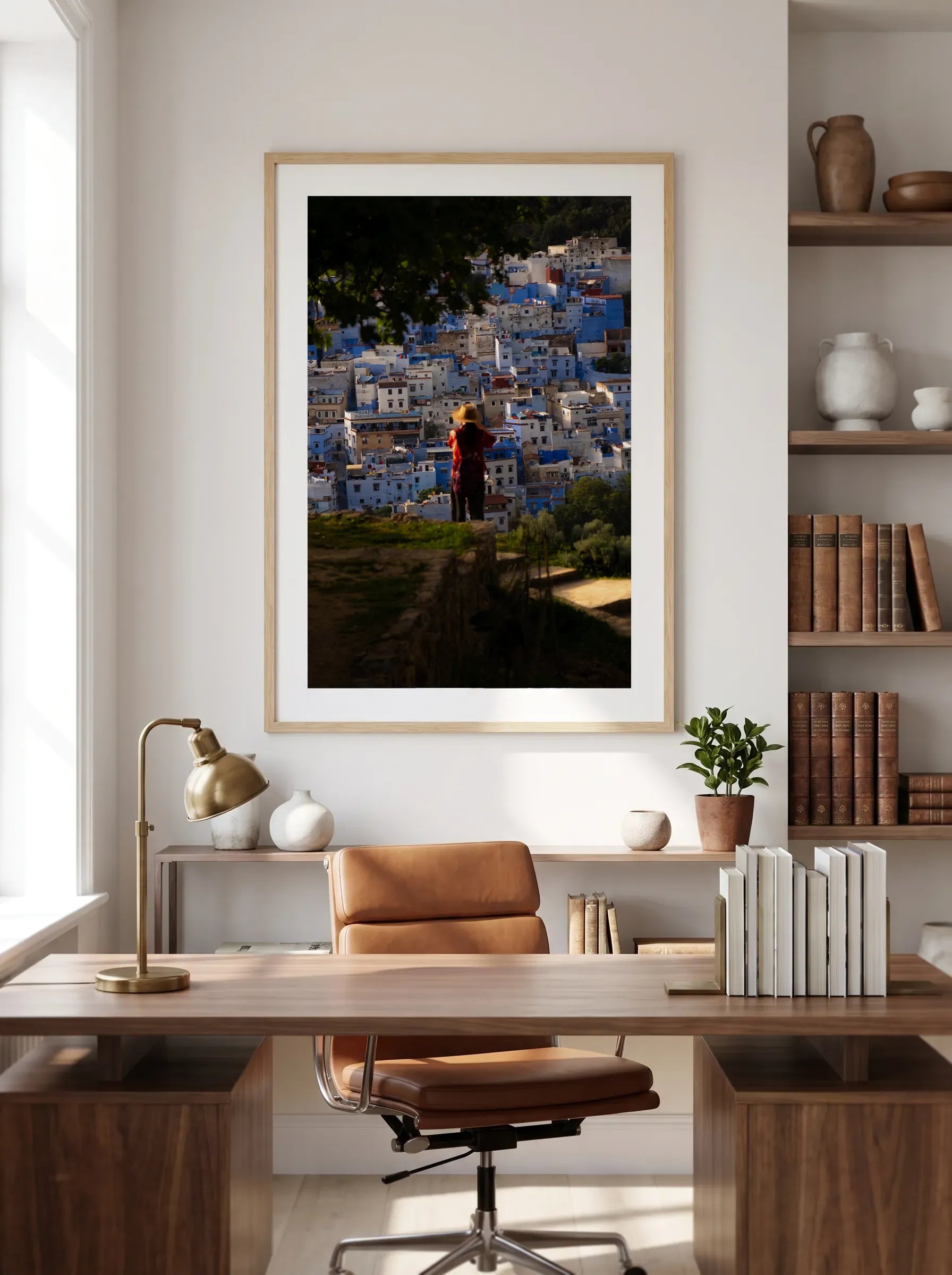 The Blue View — Enzo Benzoni limited-edition print, framed in situ (office-desk)