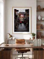 Rainy red — Enzo Benzoni limited-edition print, framed in situ (office-desk)