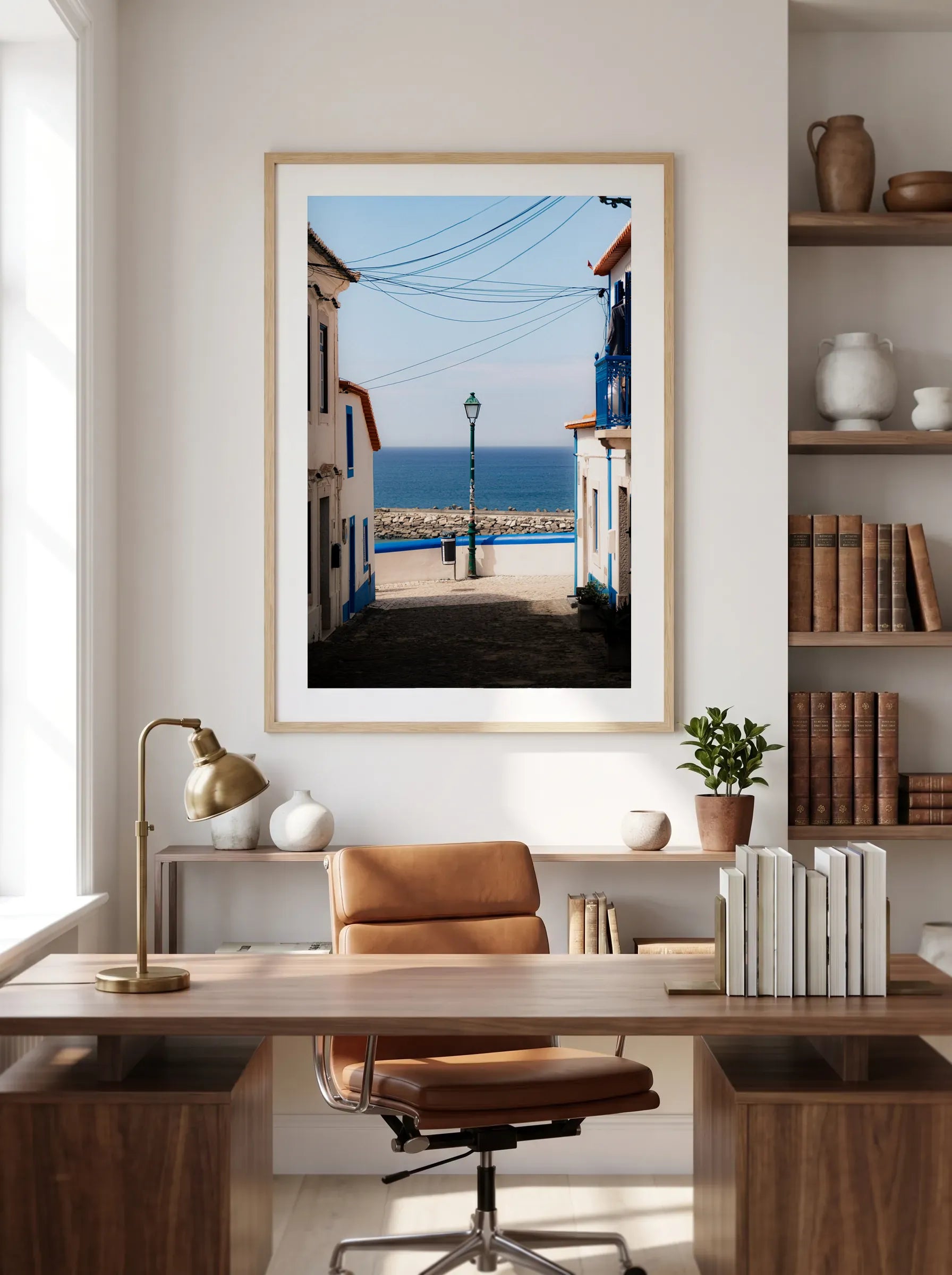 Ocean View — Enzo Benzoni limited-edition print, framed in situ (office-desk)