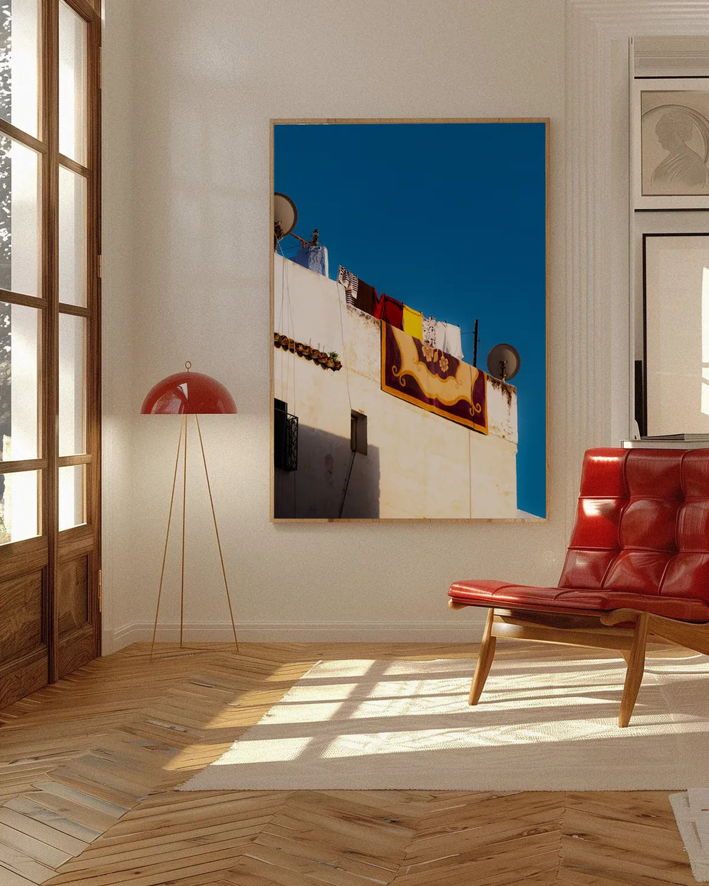 Rooftop Carpet — Enzo Benzoni limited-edition print, framed in situ (wine-cat)