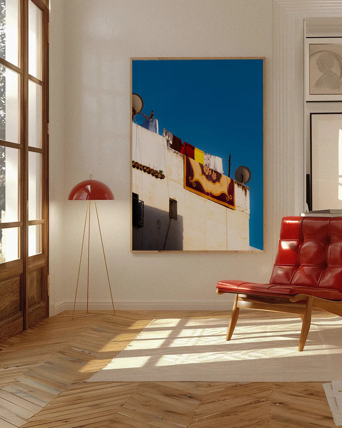 Rooftop Carpet — Enzo Benzoni limited-edition print, framed in situ (wine-cat)