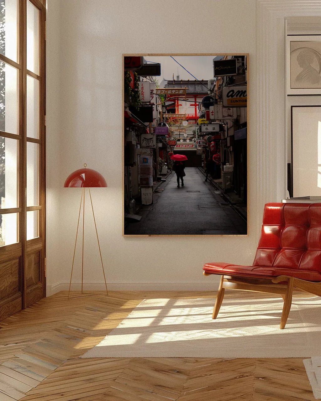 Rainy red — Enzo Benzoni limited-edition print, framed in situ (wine-cat)