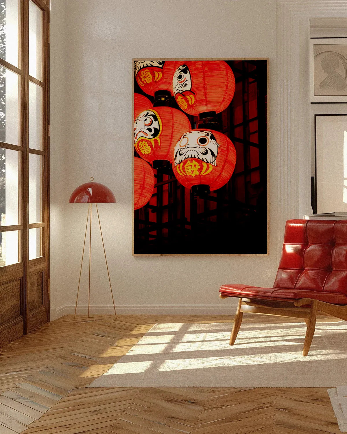 Osaka Daruma — Enzo Benzoni limited-edition print, framed in situ (wine-cat)
