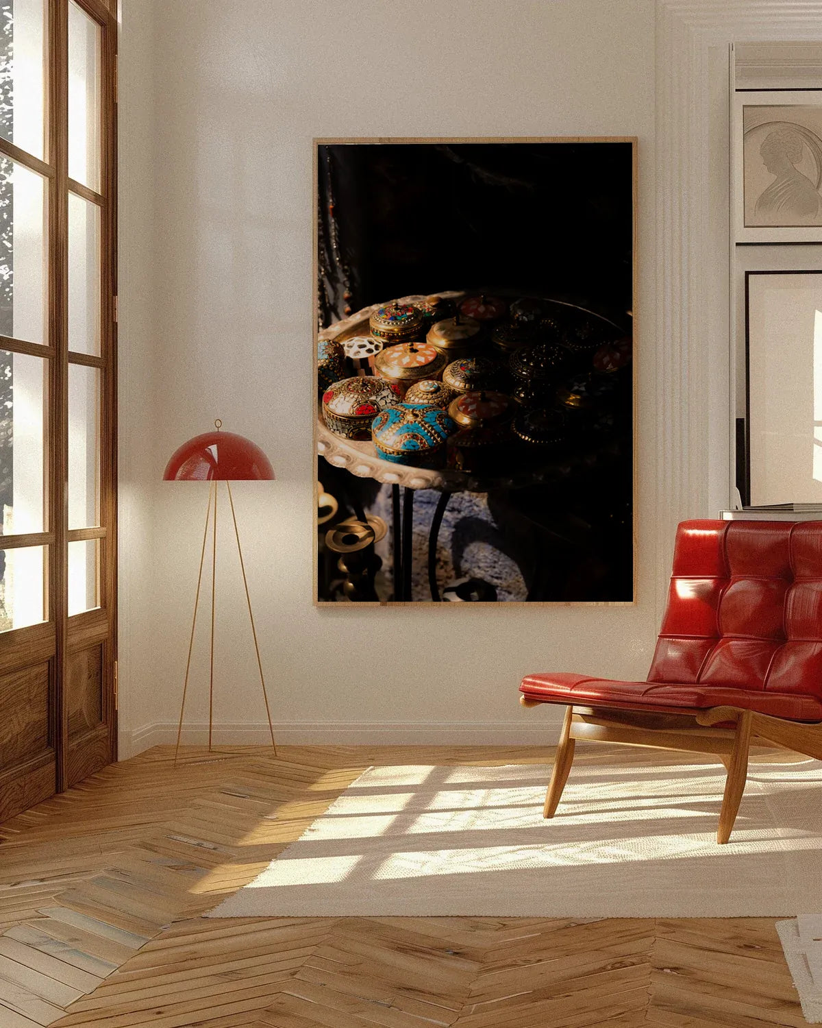 Medina Treasures — Enzo Benzoni limited-edition print, framed in situ (wine-cat)