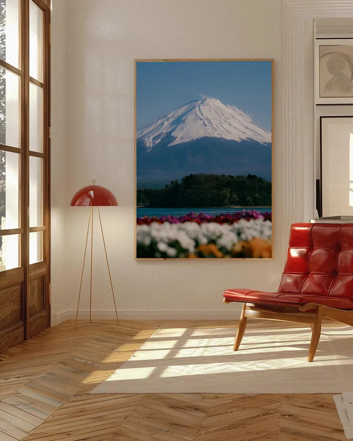 Fuji Flowers — Enzo Benzoni limited-edition print, framed in situ (wine-cat)
