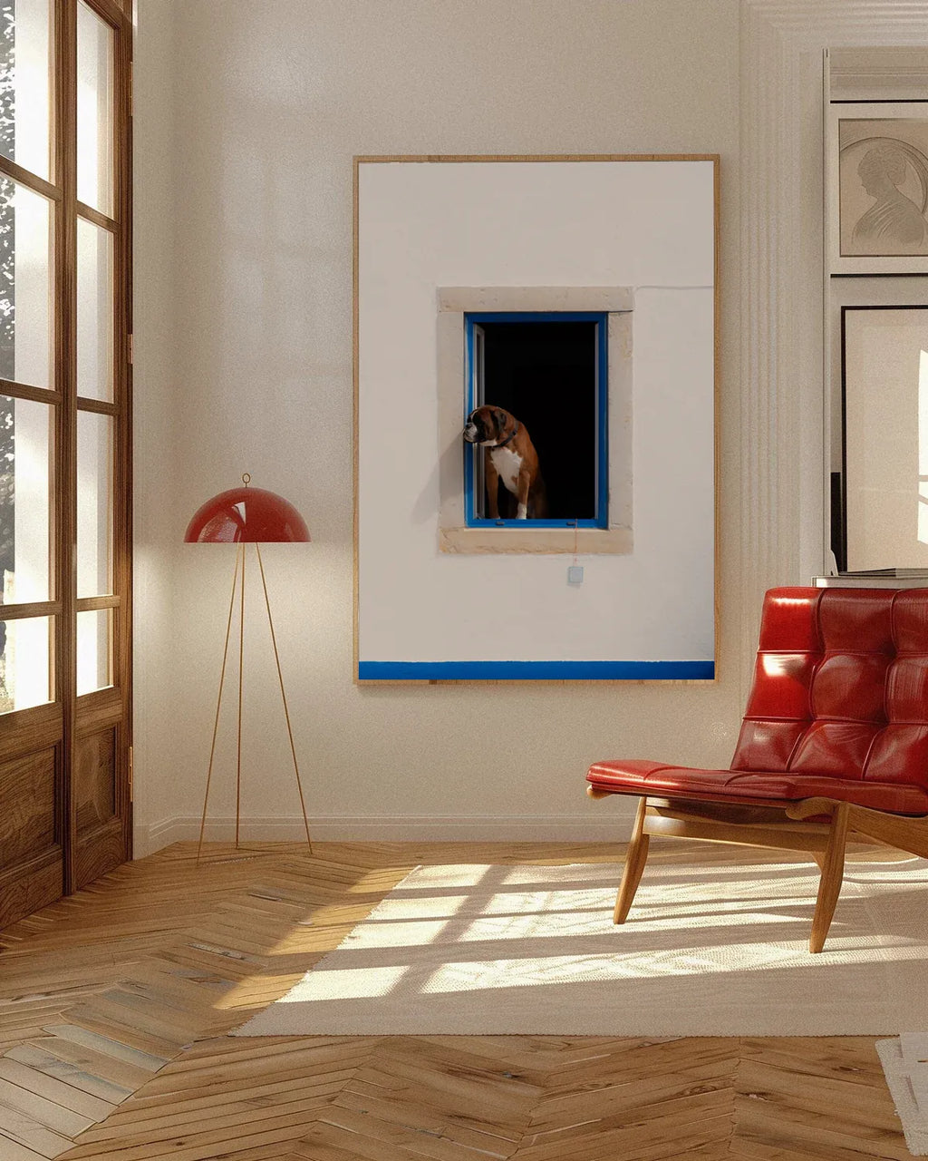 The Sentinel — Enzo Benzoni limited-edition print, framed in situ (wine-cat)